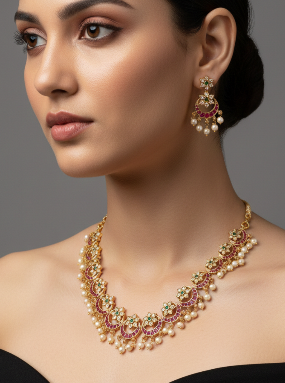CRESCENT KUNDAN PEARL NECKLACE