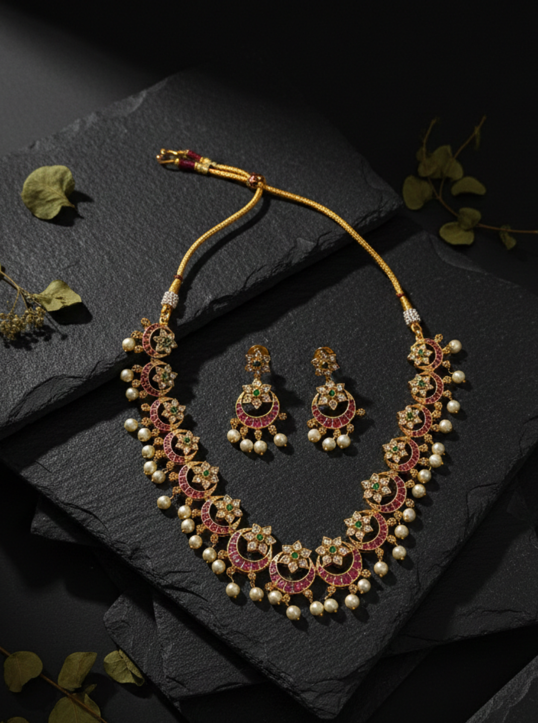CRESCENT KUNDAN PEARL NECKLACE