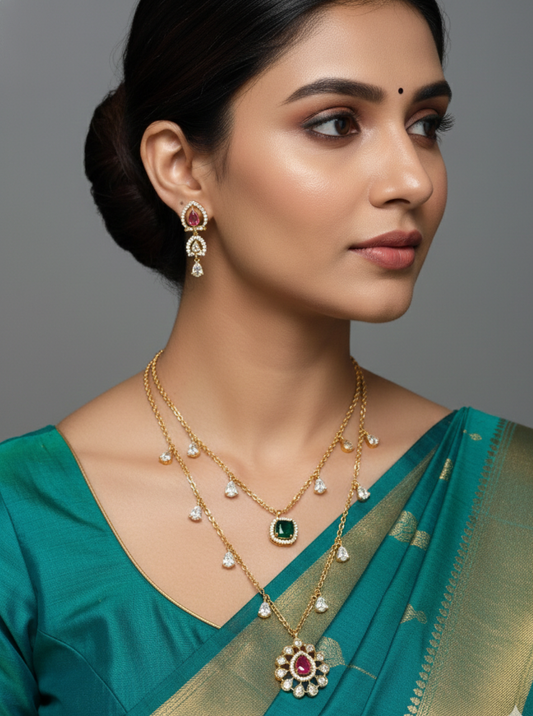 EMERALD RUBY LAYERED NECKLACE