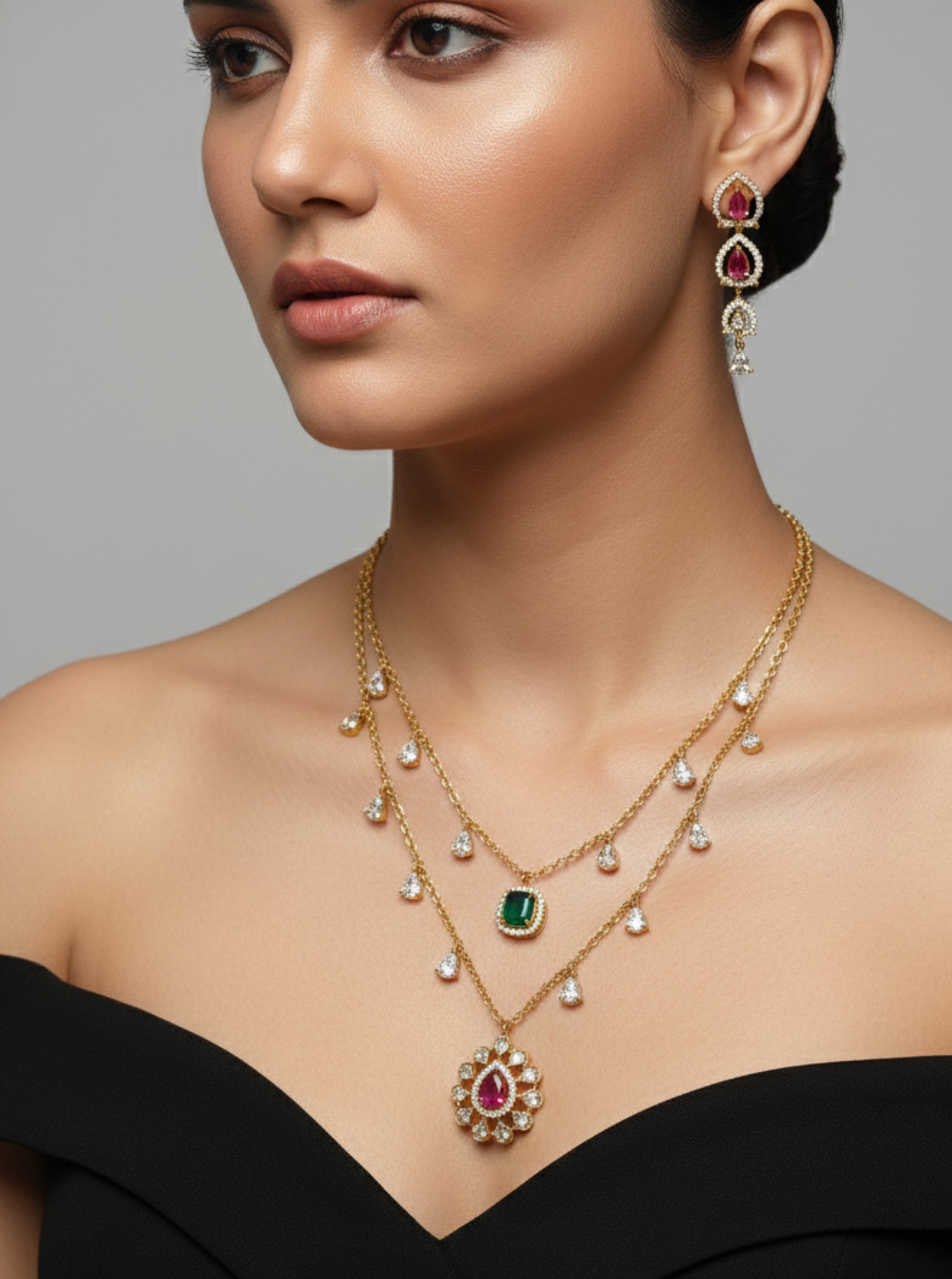 EMERALD RUBY LAYERED NECKLACE
