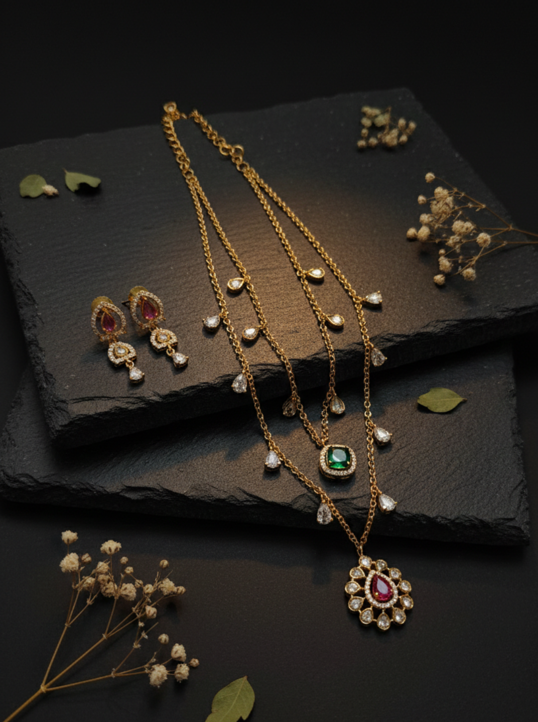 EMERALD RUBY LAYERED NECKLACE