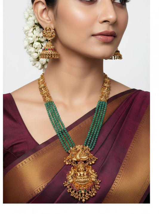 EMERALD LAKSHMI PEACOCK NECKLACE