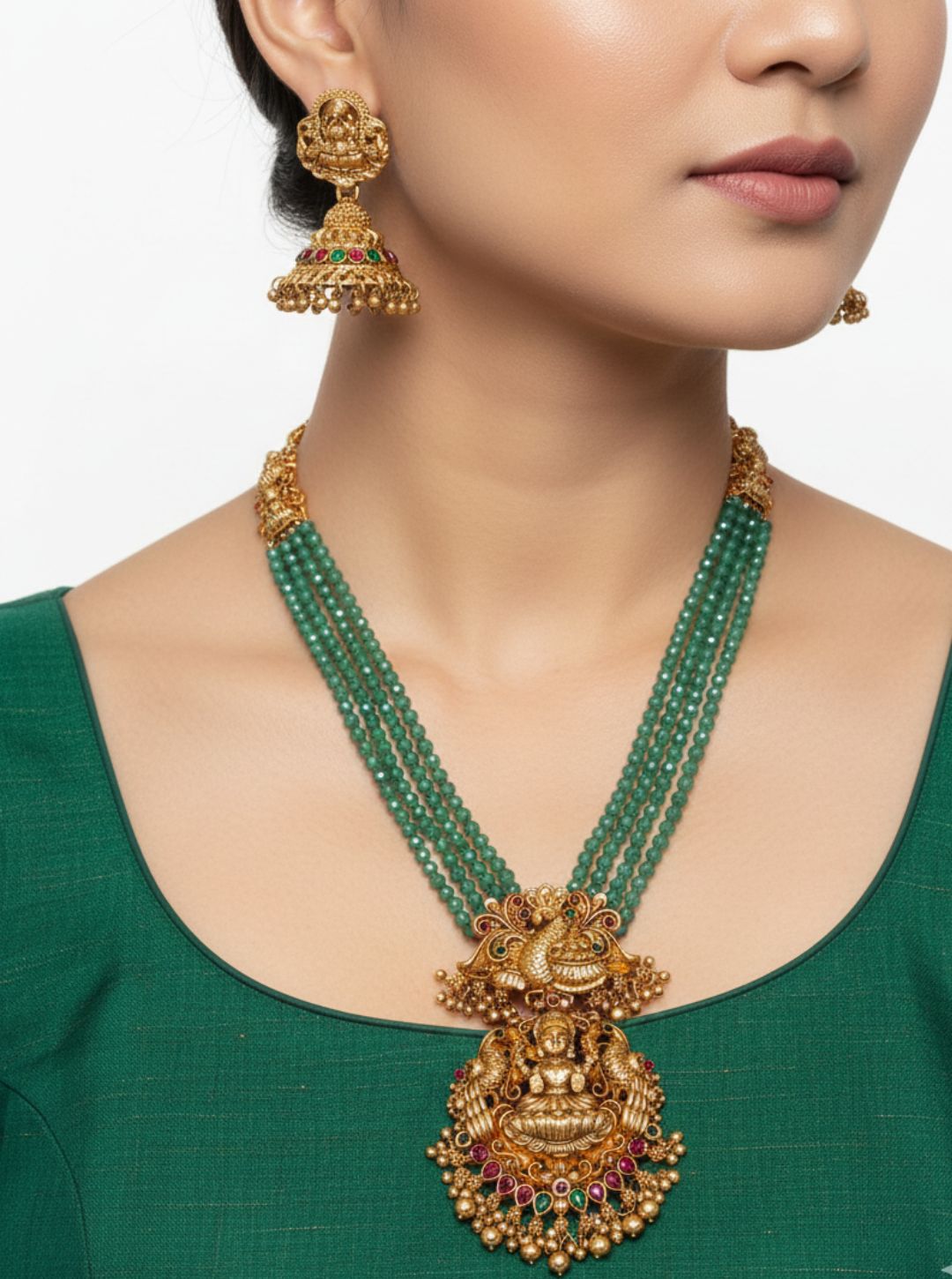 EMERALD LAKSHMI PEACOCK NECKLACE