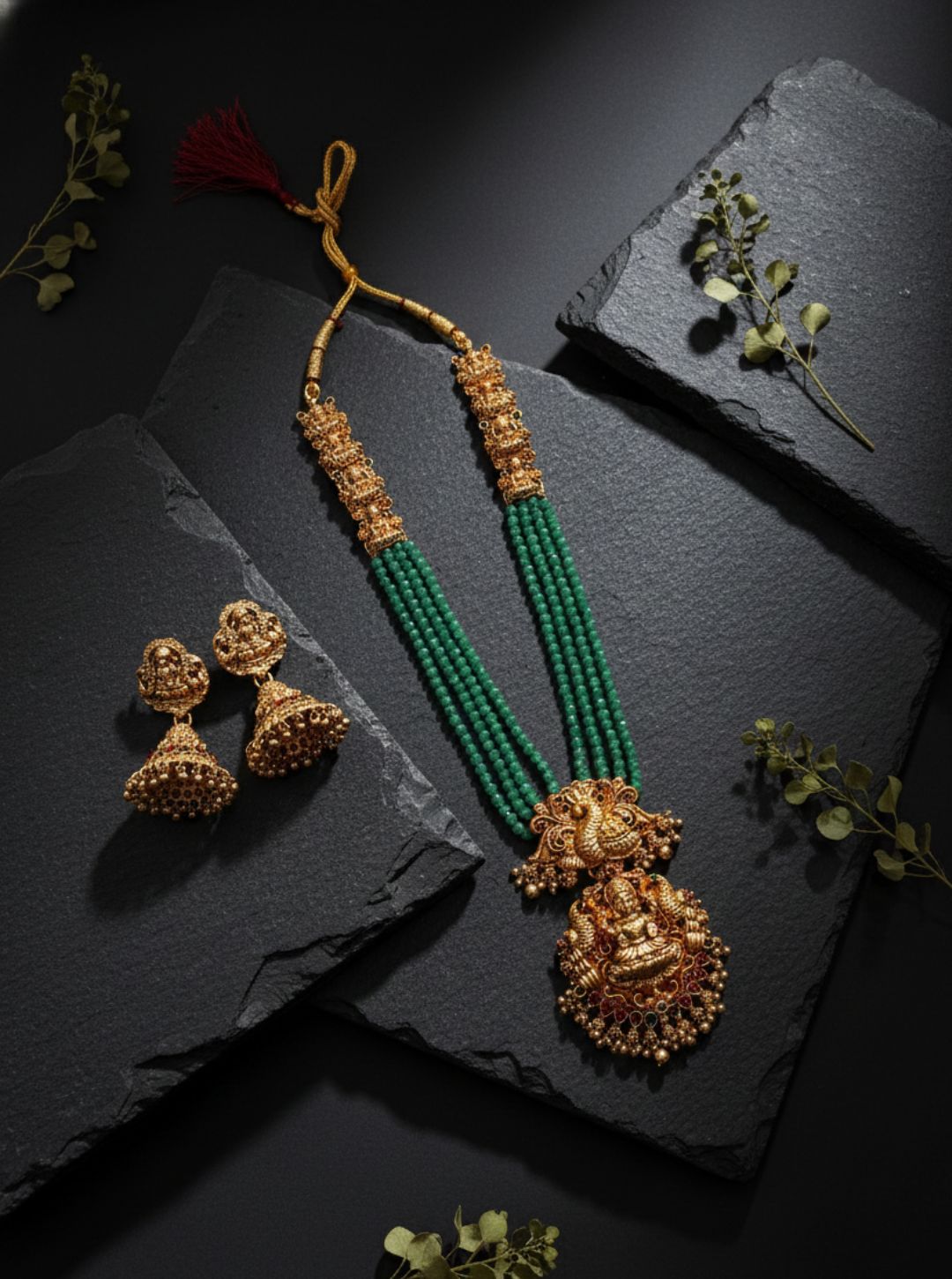 EMERALD LAKSHMI PEACOCK NECKLACE