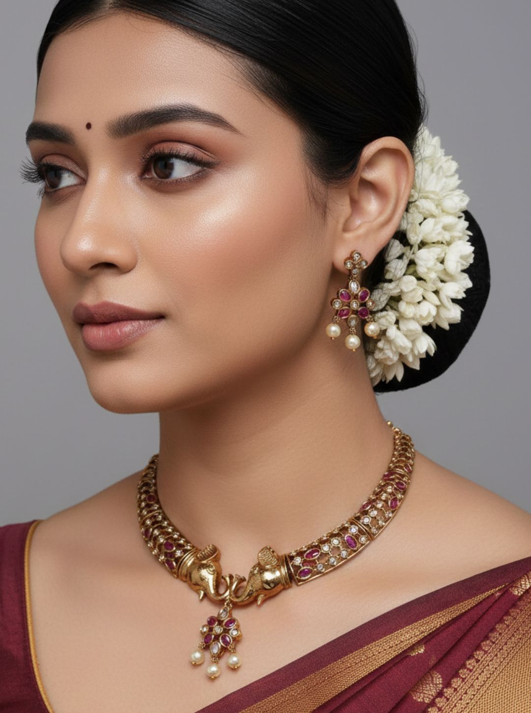 ELEPHANT MOTIF KUNDAN NECKLACE