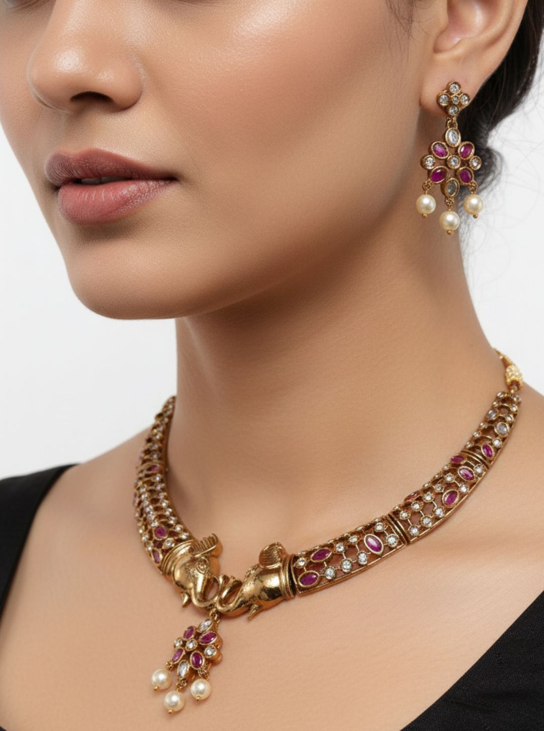 ELEPHANT MOTIF KUNDAN NECKLACE