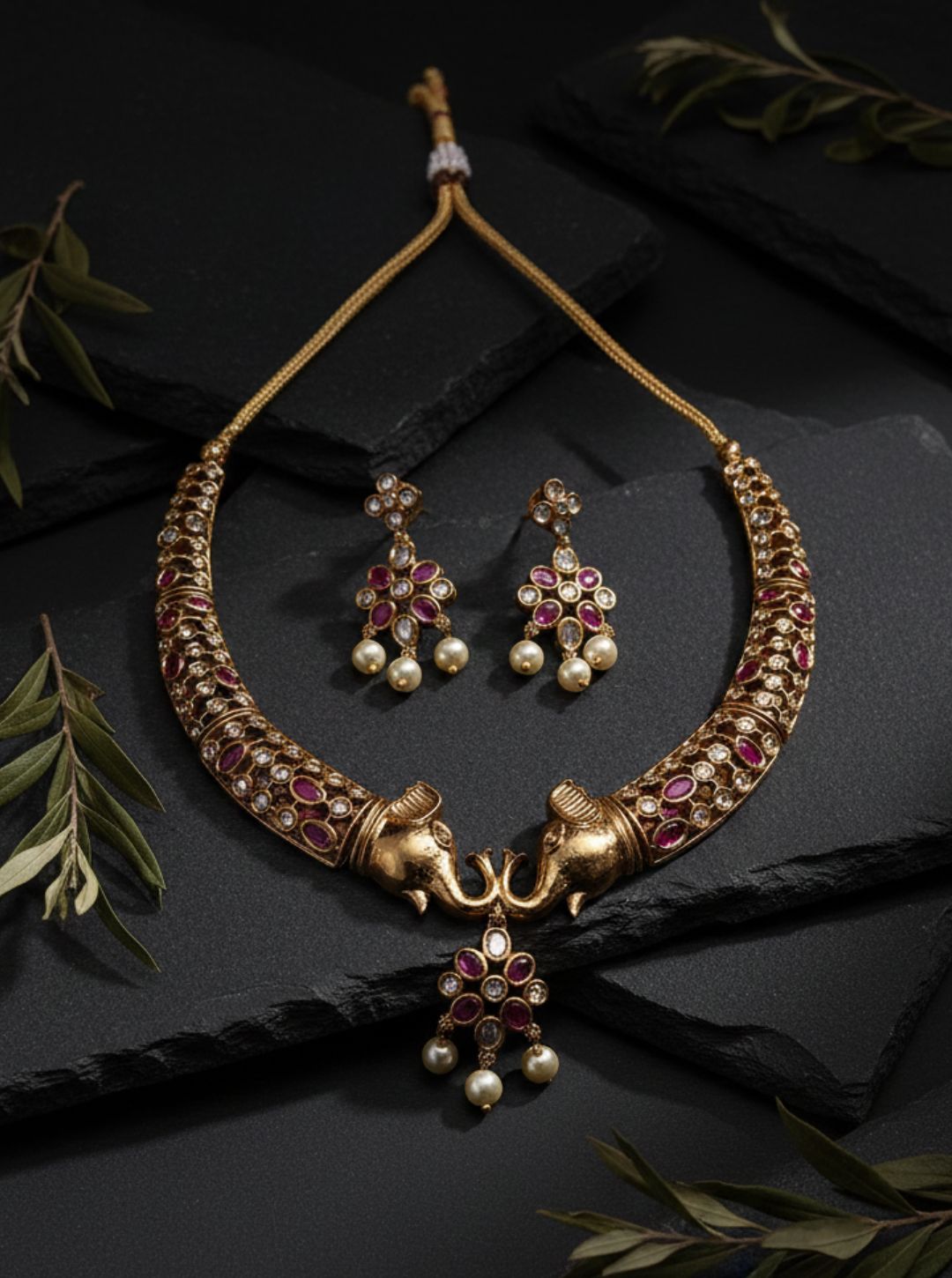 ELEPHANT MOTIF KUNDAN NECKLACE