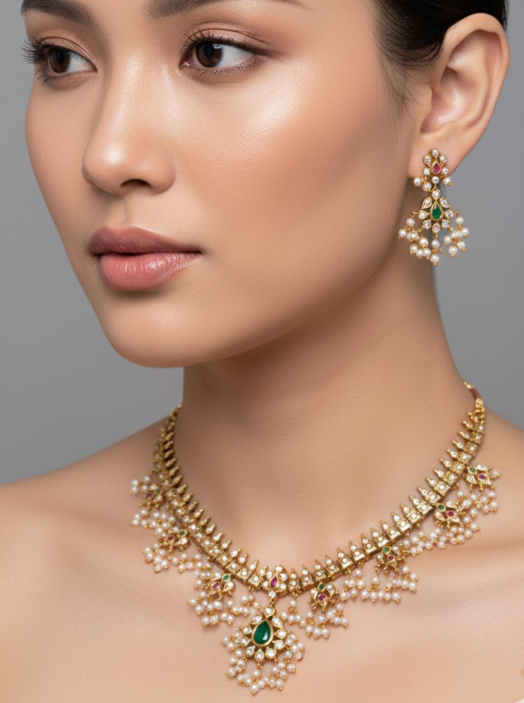 PEARL EMERALD BRIDAL NECKLACE