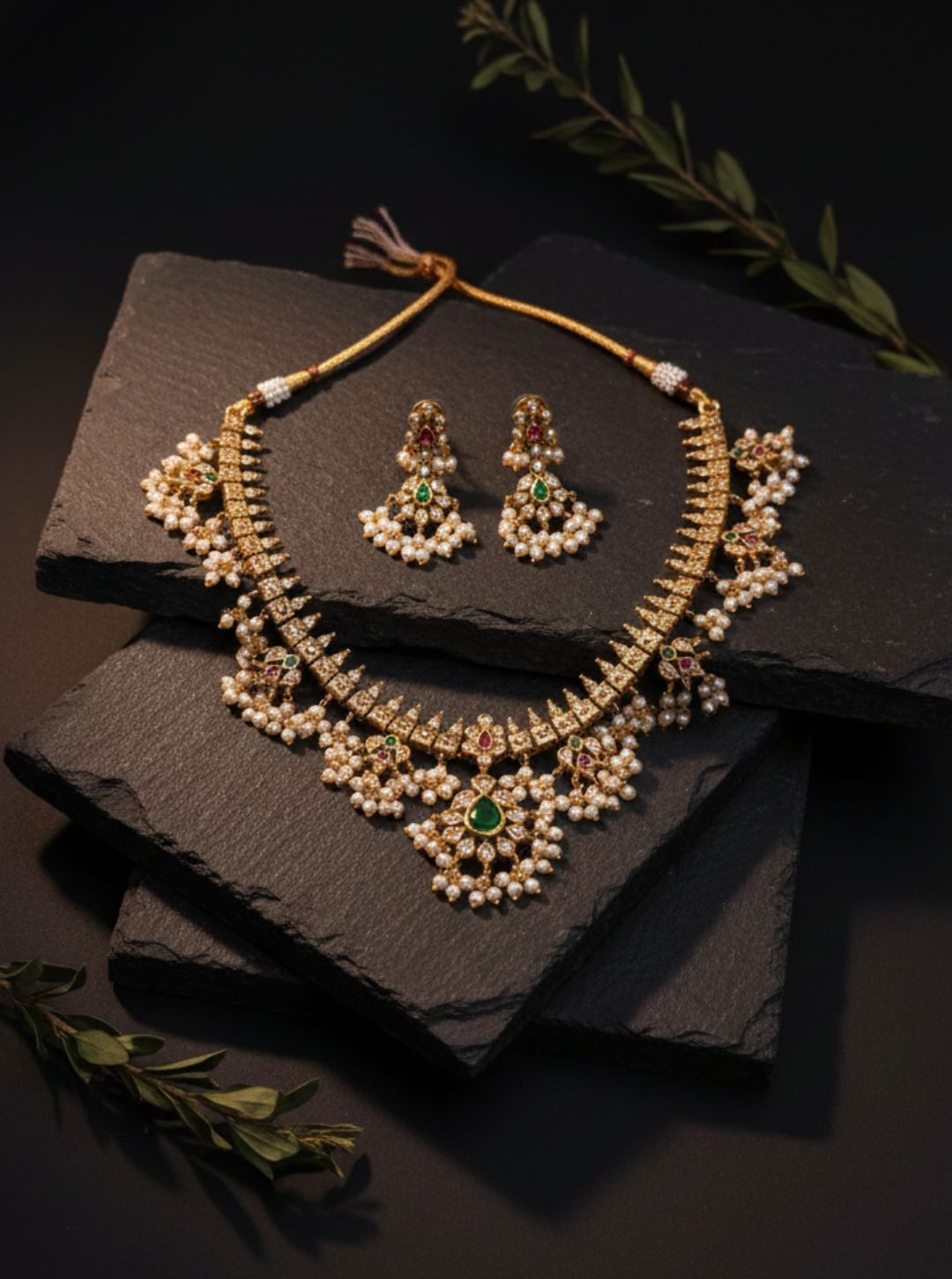 PEARL EMERALD BRIDAL NECKLACE