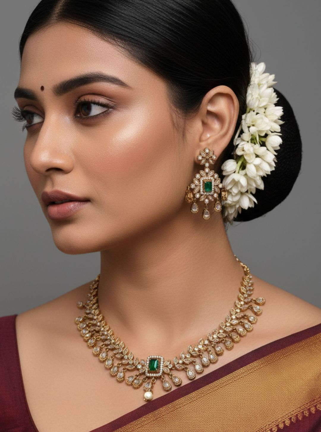 POLKI LEAF MOTIF NECKLACE