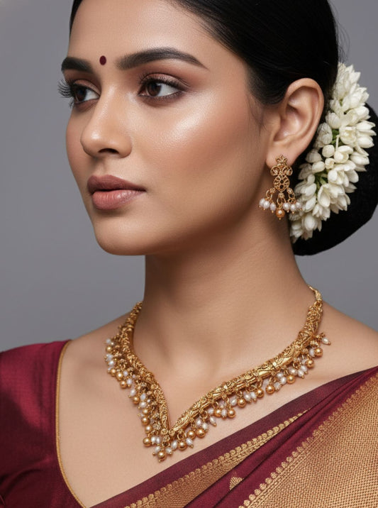 FILIGREE PEARL FRINGE NECKLACE