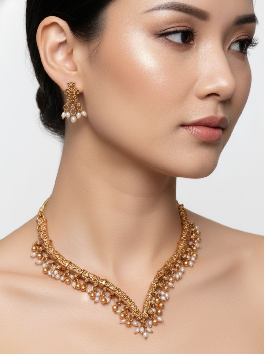 FILIGREE PEARL FRINGE NECKLACE