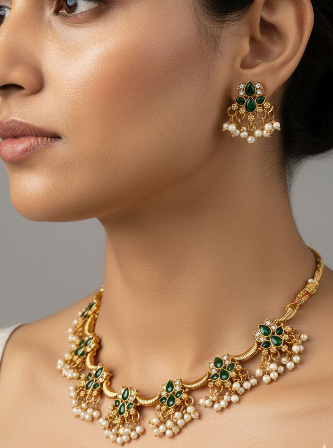 EMERALS FLORAL PEARL NECKLACE