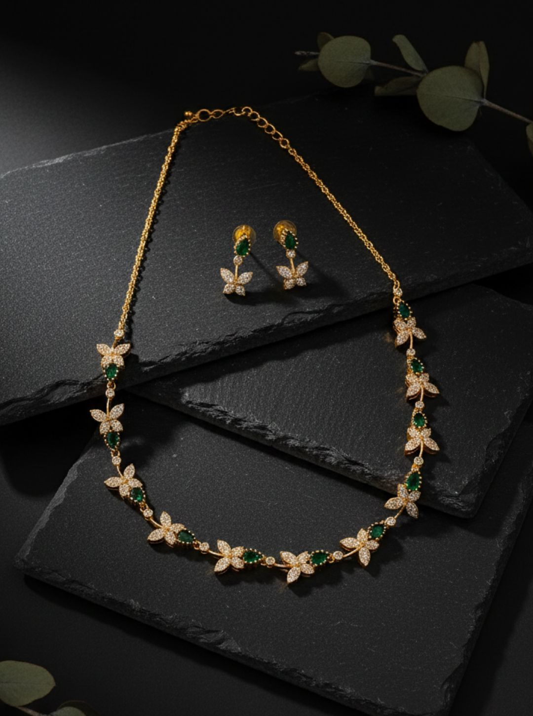 CZ 2-COLOR VINE NECKLACE