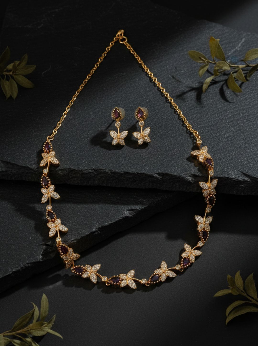 CZ 2-COLOR VINE NECKLACE