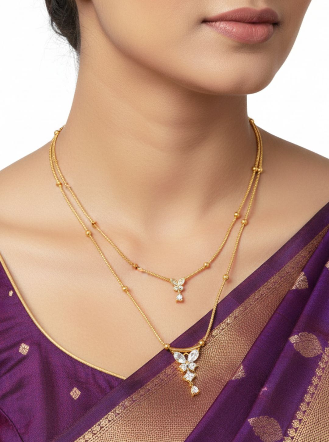 DUAL LAYER CZ FLORAL DROP NECKLACE