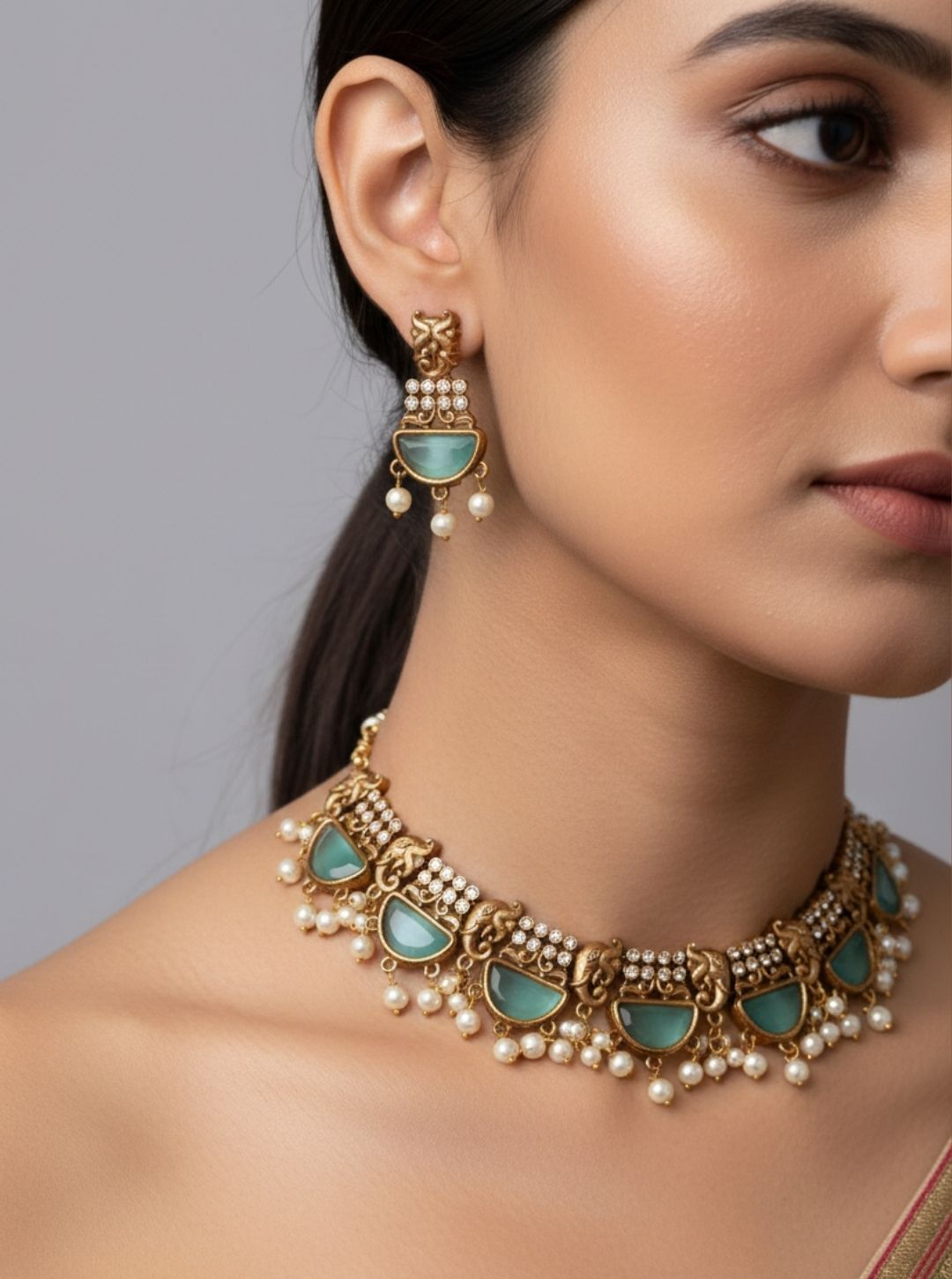 DUAL EMRALD CHOKER NECKLACE