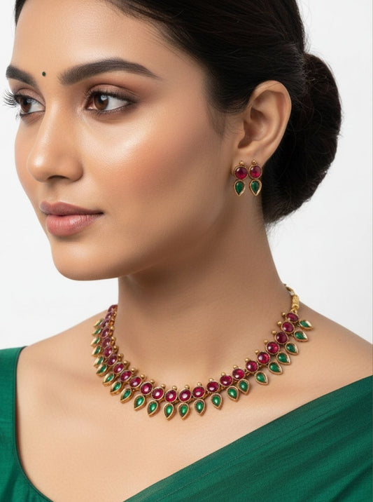 RUBY EMERALD LEAF NECKLACE