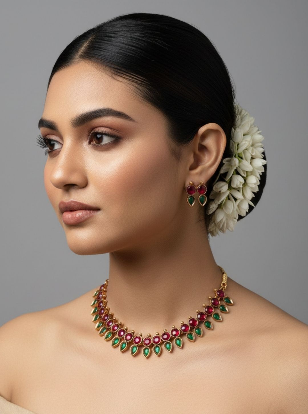 RUBY EMERALD LEAF NECKLACE