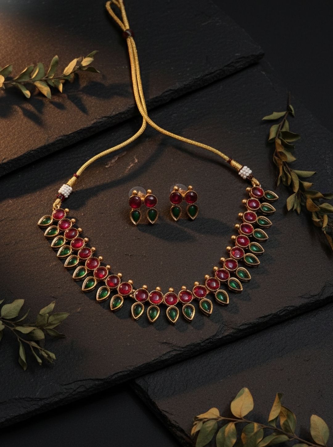 RUBY EMERALD LEAF NECKLACE