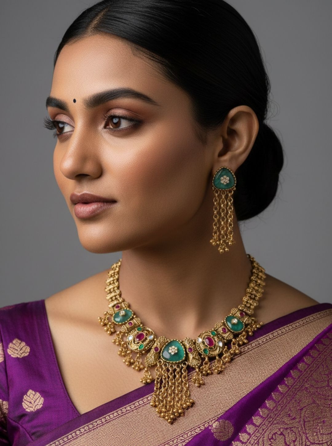 RICH EMERALD TASSEL TEMPLE NECKLACE