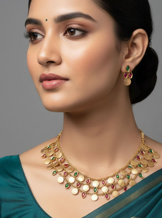 RUBY & EMERALD COIN NECKLACE