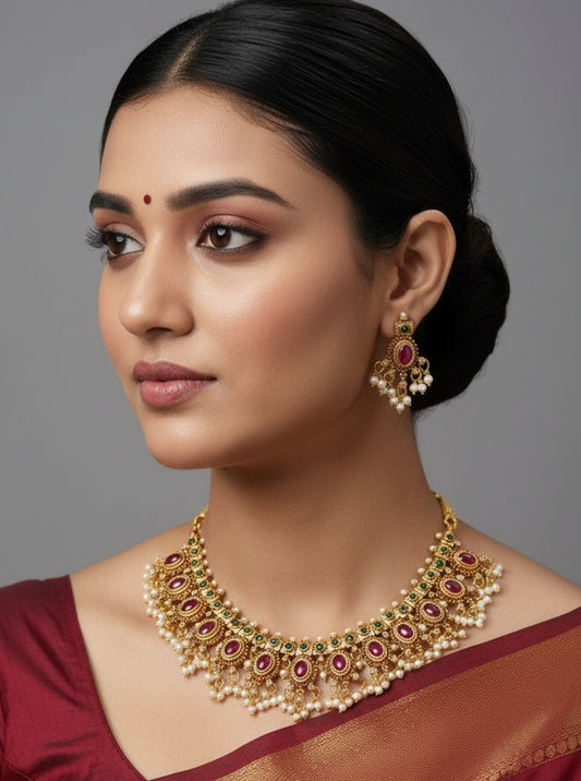 RUBY PEARL TEMPLE CHOKER NECKLACE