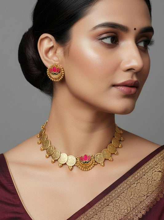 ANTIQUE COIN LOTUS NECKLACE