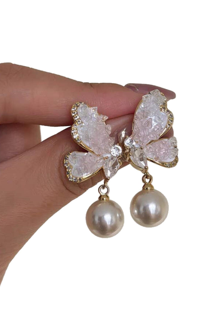 Delicate butterfly earrings with pink and white crystal accents – Ladybreeze